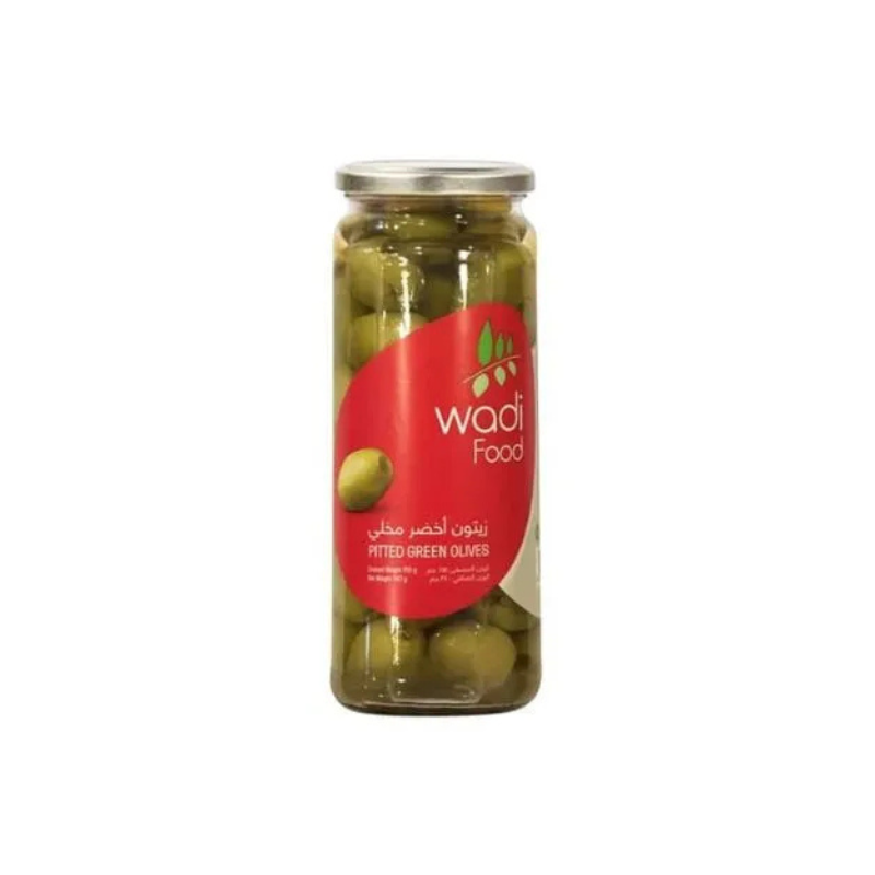 W GREEN PITTED OLIVES 340G